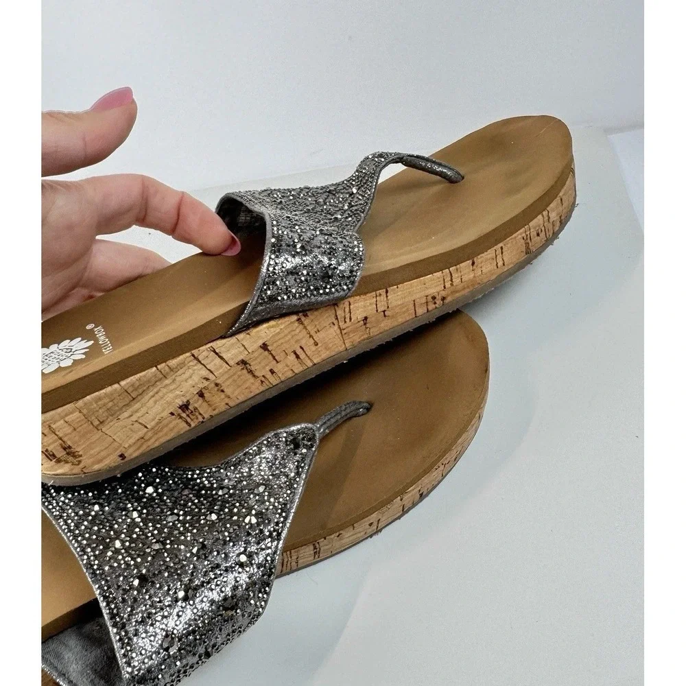 Yellow Box Crystal Wedge Sandals Sz 7 Silver Glitter Rhinestone‎ Flip Flops - Picture 14 of 16